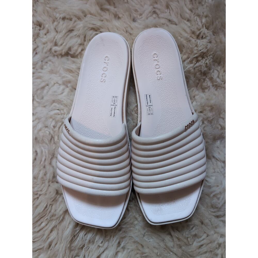 Crocs Miami Slide Cream Sandals Womens Sz 8 Slip On Flip Flop